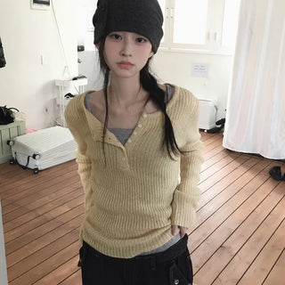 Sotto wool button long-sleeve knit