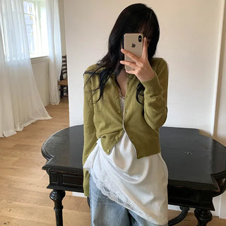 Color-blocked round cardigan