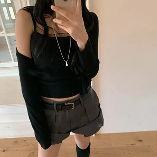 Built-in Cap Lace Sleeveless Cardigan Set
