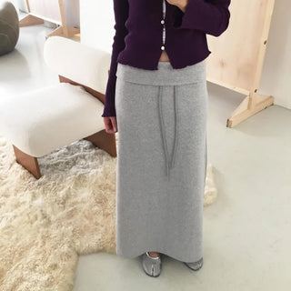 Folding Maxi Long Skirt with Slit Waistband, French Terry Back Slit, Travel Look Tracksuit
