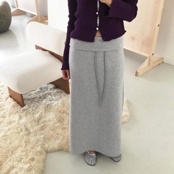 Folding Maxi Long Skirt with Slit Waistband, French Terry Back Slit, Travel Look Tracksuit