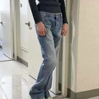 Vintage Washed Semi-Bootcut Denim Long Pants