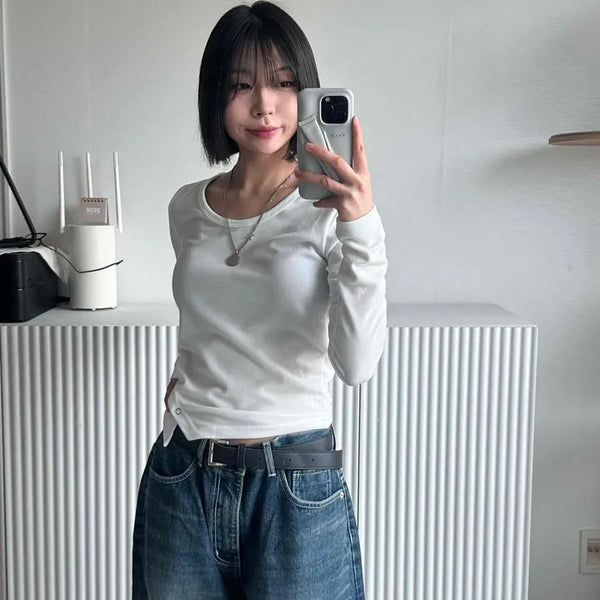 High-Waisted Straight Wash Denim Pants