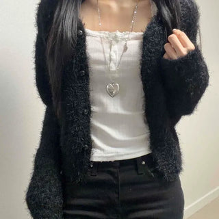 Loose Fit Pine Needle Short Cardigan