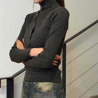 High-Neck Button Two-Piece Knit Set