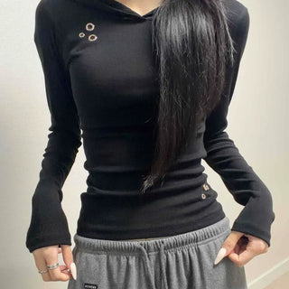 Eyelet Back Slit Slim Fit Crop Hoodie