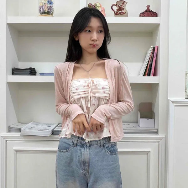 Square Neck Flower Bustier Blouse Set
