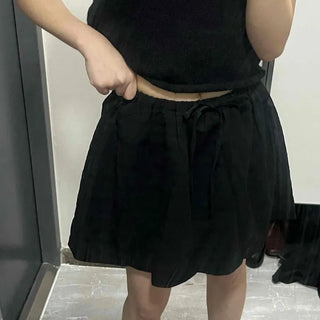 Flare Mini Skirt with Elastic Waist and Ribbon Detail