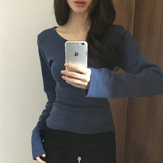 Etia Round Slim Plain Long Sleeve T-shirt
