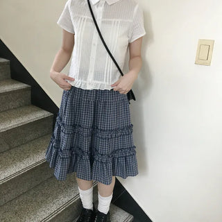 Juku check midi skirt