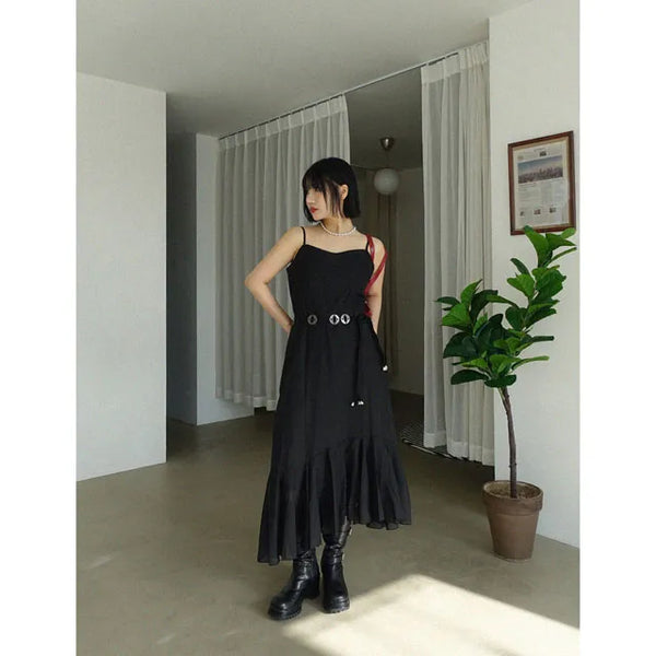 Ethnic belted chiffon long dress