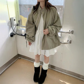 Peach Military Crop Short Field Jacket Balloon Khaki Oversized Jumper Jacket Unisex Big Size Oversized Autumn/Winter Jumper