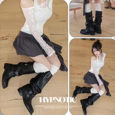 [MADE: In-house Production] Buckle Leather Slouch Boots [4CM]