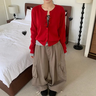 [Delicate/Cinched Waist!] Simple Basic Round Spring Knit Cardigan
