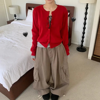 [Delicate/Cinched Waist!] Simple Basic Round Spring Knit Cardigan