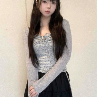 Frill Lace Shirred Crop Knit Cardigan