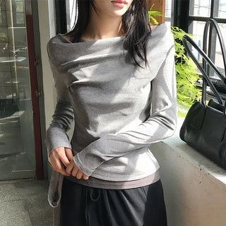 Let's Halter Layered Off-Shoulder Long Sleeve Tee