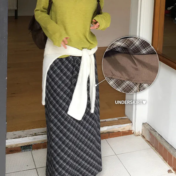 Twin Maxi Check Long Skirt