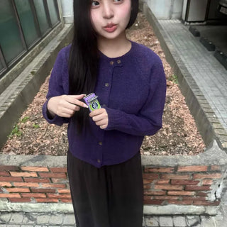 Mandarin Collar Two-Button Knit Cardigan