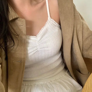 Ezel Lace Shirred Ribbed Sleeveless Top