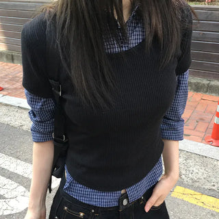 Alien Check Crop Shirt