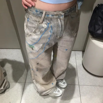 blue chain graphic pants