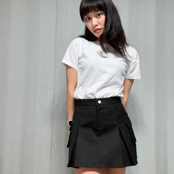 Side Flap Pocket Pintuck Pleated Cargo Mini Skirt