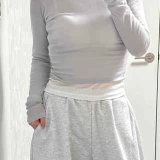 Soft Touch Boat Neck Slim Fit See-through Long Sleeve T-shirt