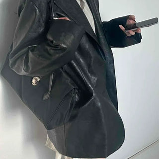 Oversized Tailored Lapel Leather Jacket