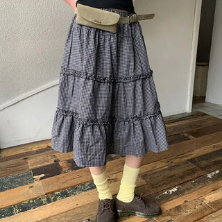 Moel Tiered Check Midi Skirt