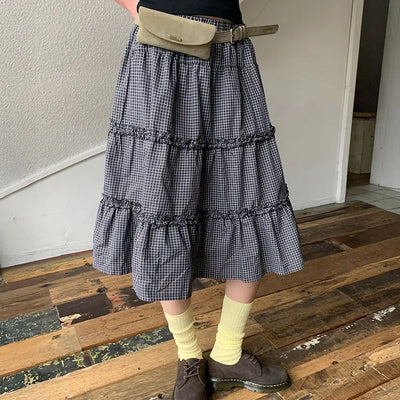 Moel Tiered Check Midi Skirt
