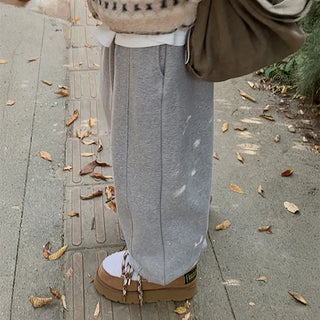 Rayno Double-Fleece Cut-Out Wide Training Pants Balloon Pants Jogger Pants High-Waisted Cotton Pants for Autumn/Winter