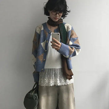 Claw Argyle Loose Fit Cardigan
