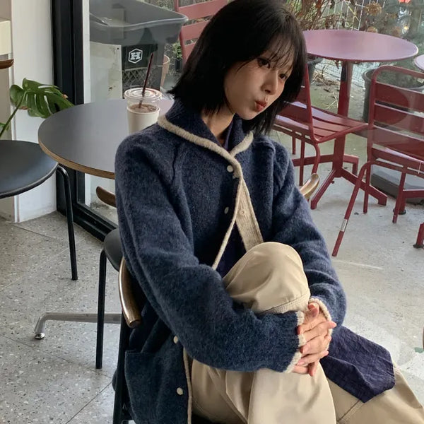 Wig Oversized Color Block Knit Cardigan