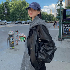 Baron Collar Oversized Leather Jacket