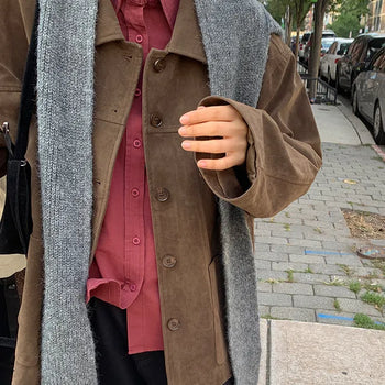 Levin Suede Oversized Button Collar Jacket