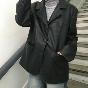 Torren Collar Button Basic Leather Jacket
