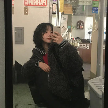 One Thing Oversized Sherpa Fur Zip-Up Jacket