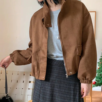 Double Run Suede Balloon Fit Biker Jacket
