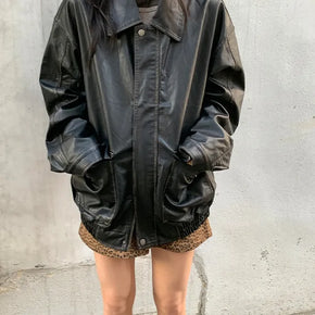 Melik Oversized Washed Leather Jacket