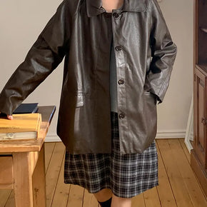 Downt Loose Fit Half Leather Jacket
