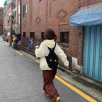 Bonnet Button Hooded Windbreaker Jacket