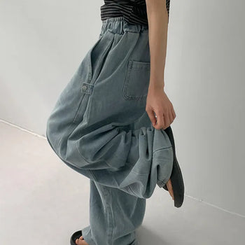 Mintre Snap Folding Wide Balloon Denim Pants
