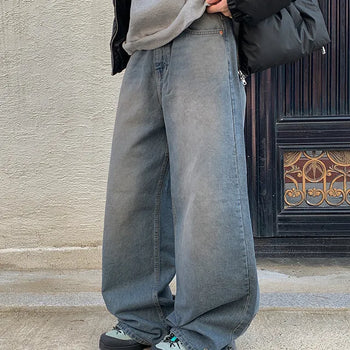 Comfy Snap Wide Washed Denim Pants