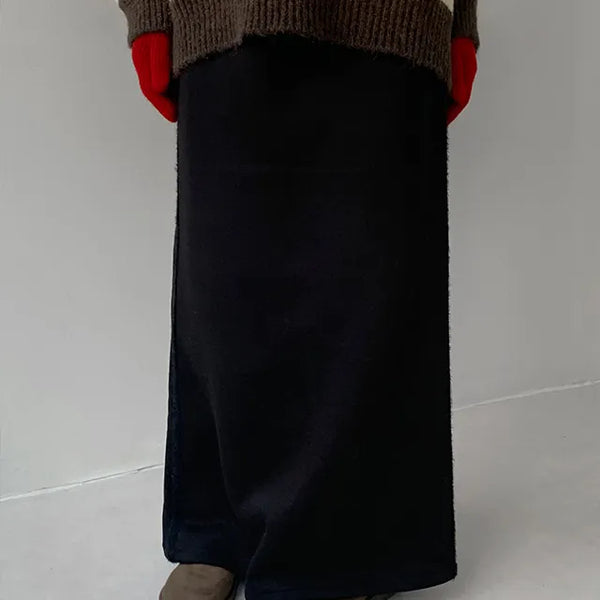 Hismin Brushed Track Elastic Long Skirt