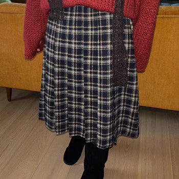 Morris Wool Check Pleated Midi Skirt