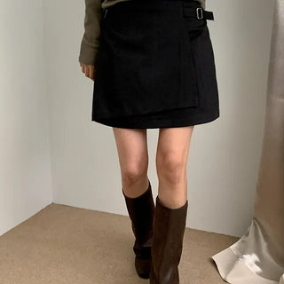 Slit Buckle Wrap Mini Skirt