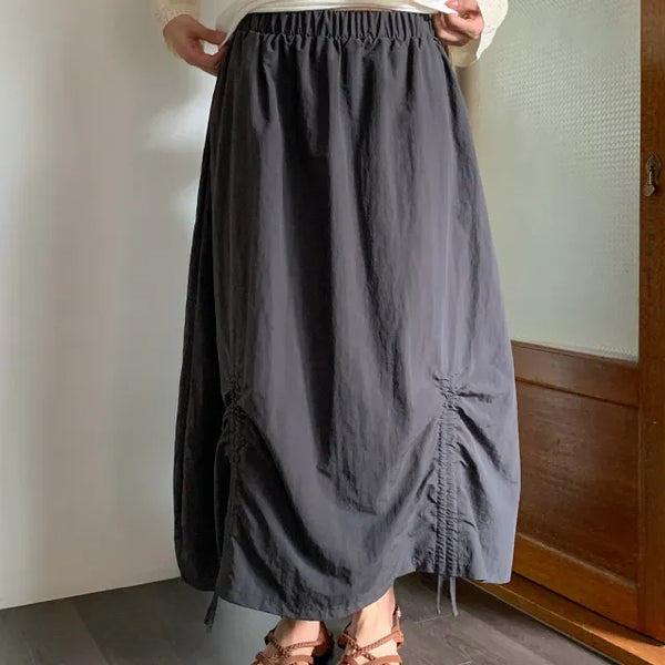 Featured Voluminous Shirred Nylon Long Skirt