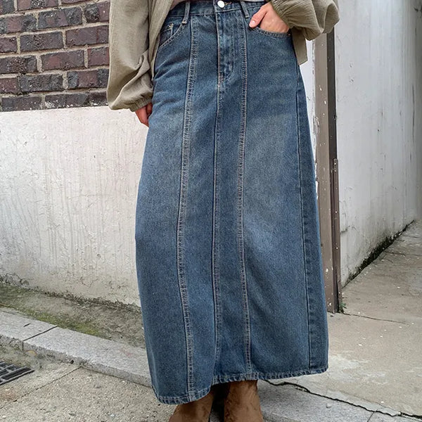 Happier Vintage Cutout Denim Long Skirt