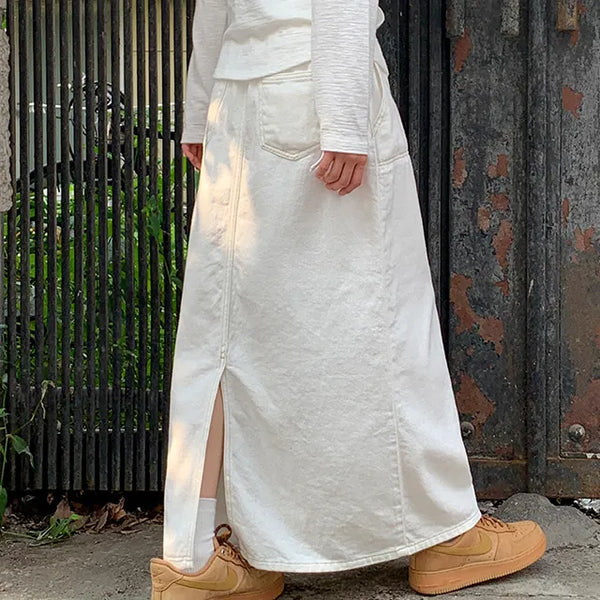 Kaylen Cotton Back-Banding Long Skirt